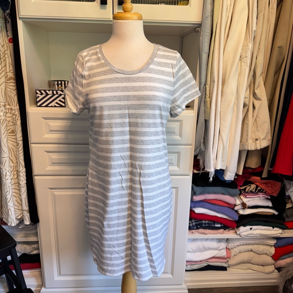 Sonoma Striped Gray and White Midi Dress